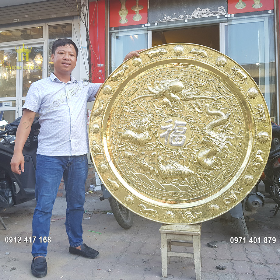 M&acirc;m Đồng Tứ Linh Chữ Ph&uacute;c Mạ Bạc 1M27